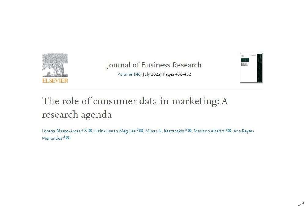 Mariano Alcañiz is co-author of a recently published article: The role of consumer data in marketing: A research agenda, in Journal of Business Research